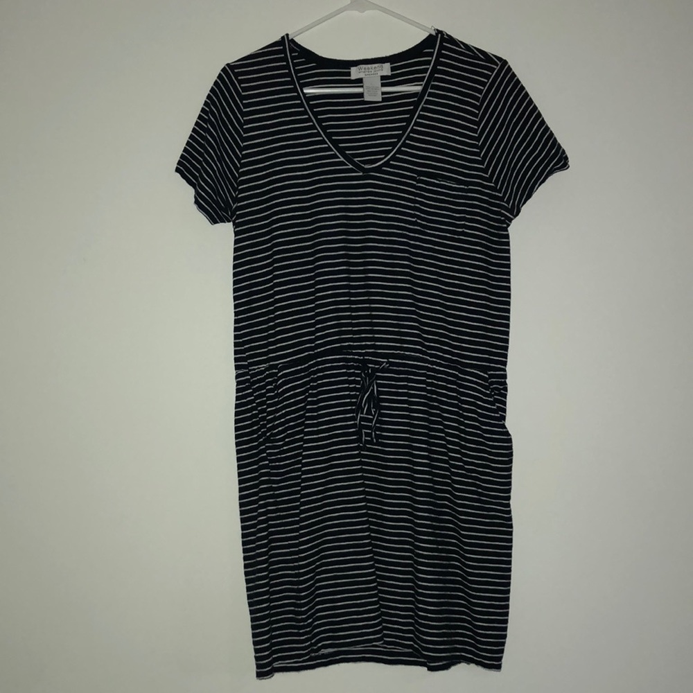 Andrea Jovine Dark Blue and White Striped Dress